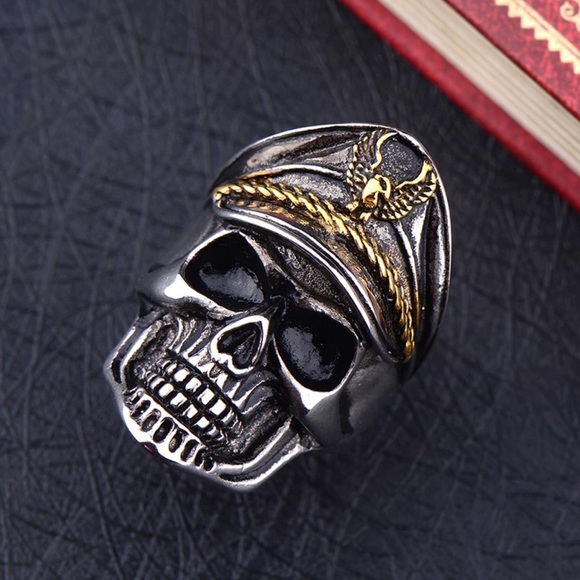 Gothic Black stainless steel skull biker ring NWT - Picture 5 of 7